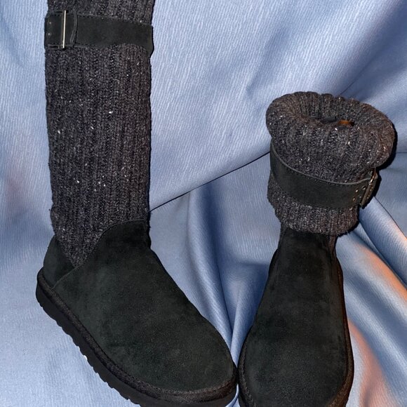 UGG Black Waterproof CAMBRIDGE Suede & Knit Boot S/N 1003175, Women Size 7 - Picture 2 of 16